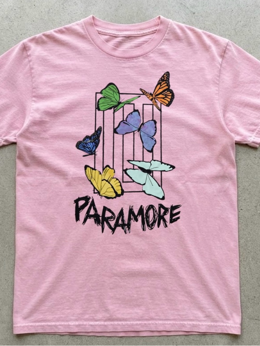 Light Pink Paramore Colorful Butterflies Window Frame Shirt